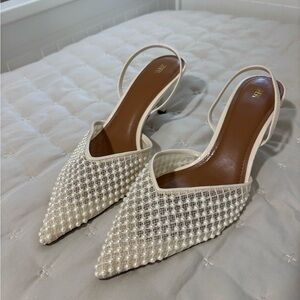 Zara Cream Pearl Slingback Heels